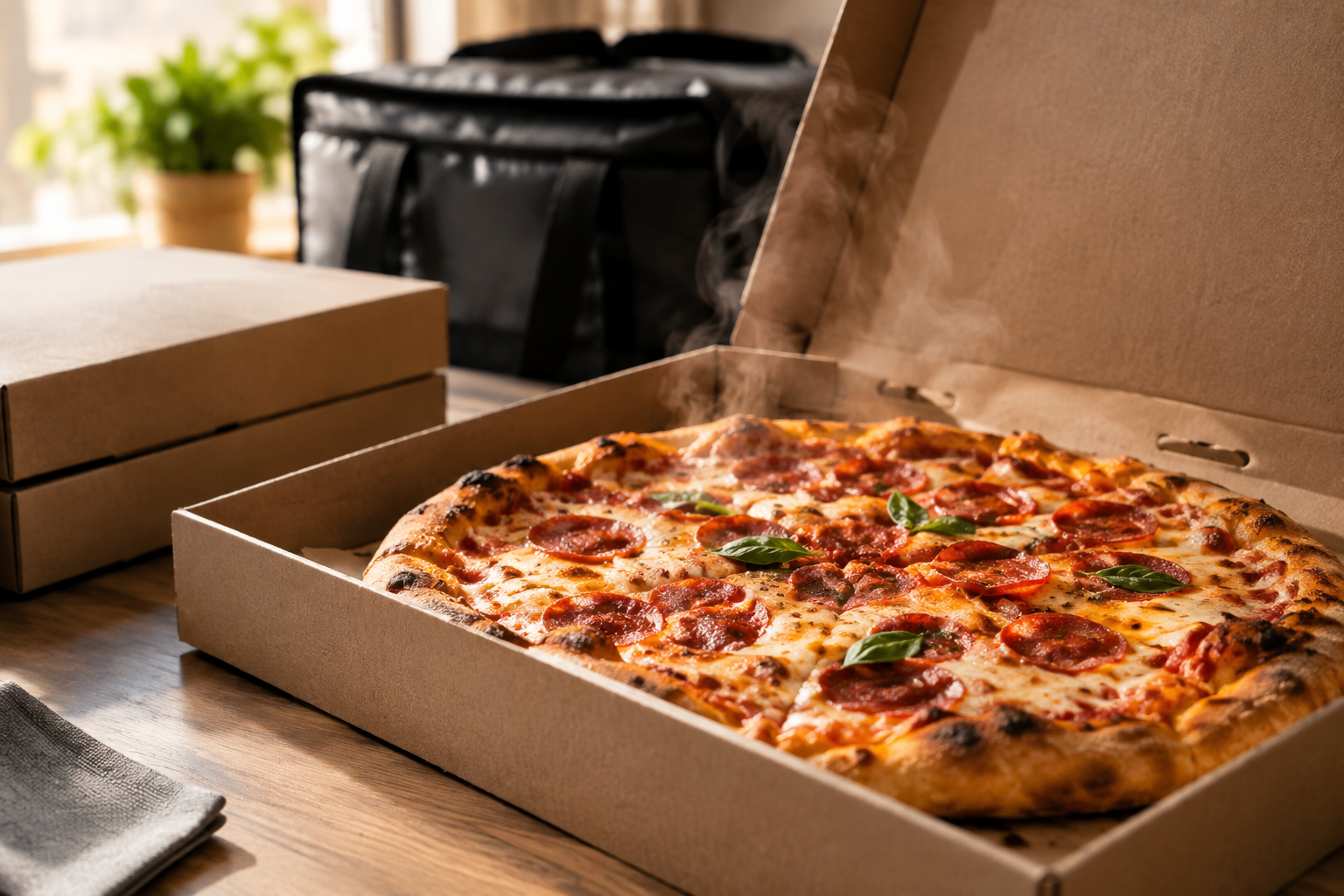 Pizza voor afhaal en bezorging: verpakking die warm en knapperig houdt